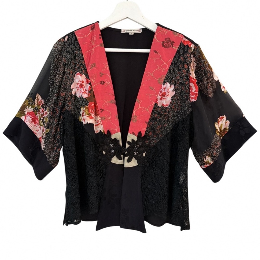 Spencer Alexis Women Small Floral Lace Mixed Media Kimono Jacket Made in USA